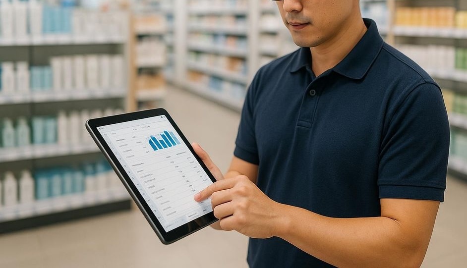 小売店舗スタッフがタブレットで在庫管理